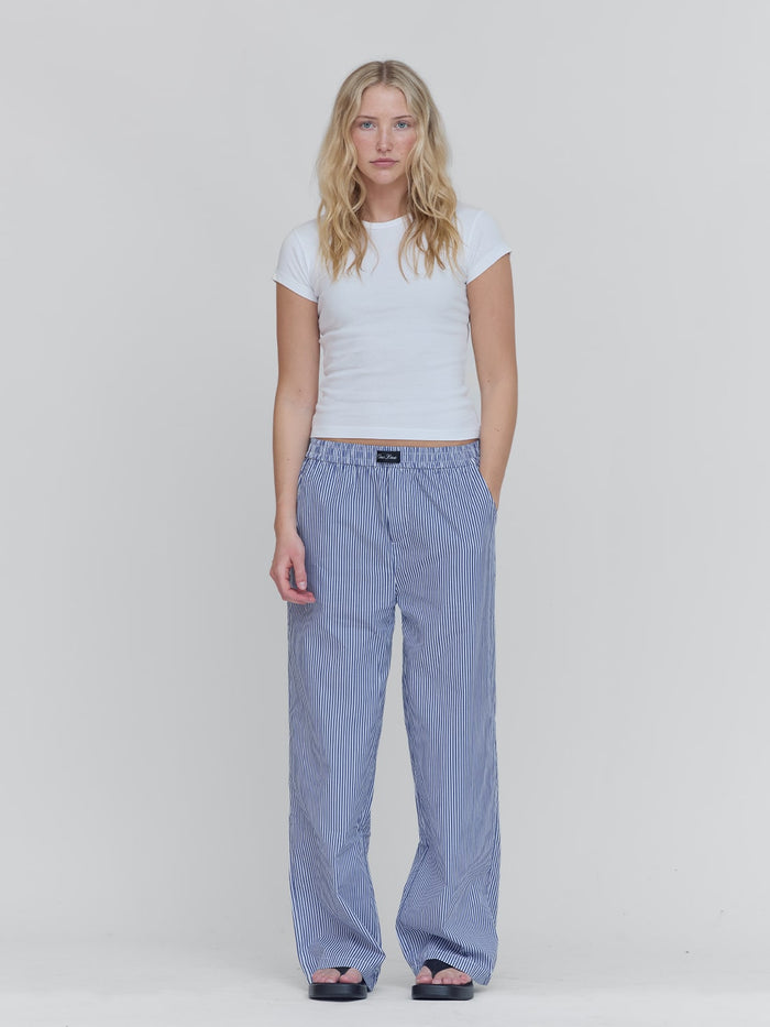 Cotton Lounge Pants in Blue & White Stripe