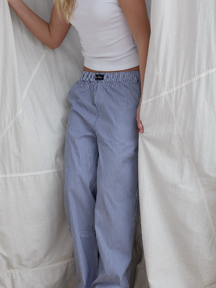 Cotton Lounge Pants in Blue & White Stripe