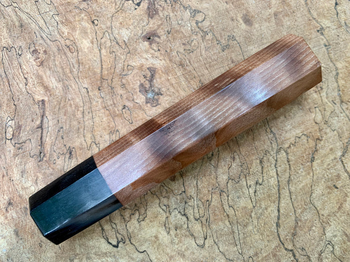 Custom Japanese Knife handle (wa handle) - Curly Redwood and marbled horn