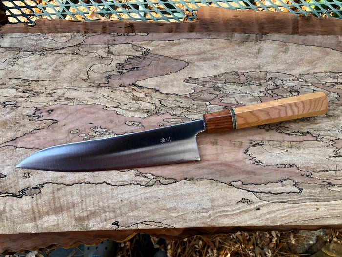 Custom Tsunehisa Ginsan 3 Migaki Gyuto 210  (8”) with Curly Cherry