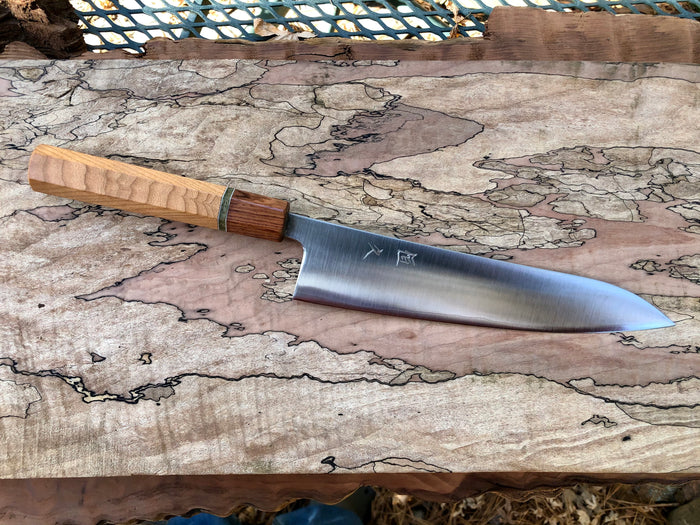 Custom Tsunehisa Ginsan 3 Migaki Gyuto 210  (8”) with Curly Cherry