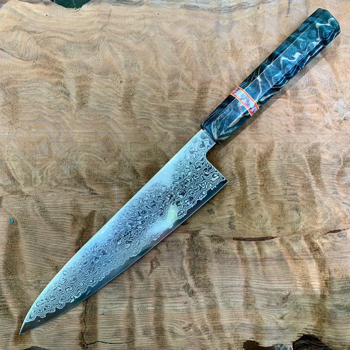 Custom Tsunehisa ZA-18 Damascus Gyuto 210 - Dyed quilted maple