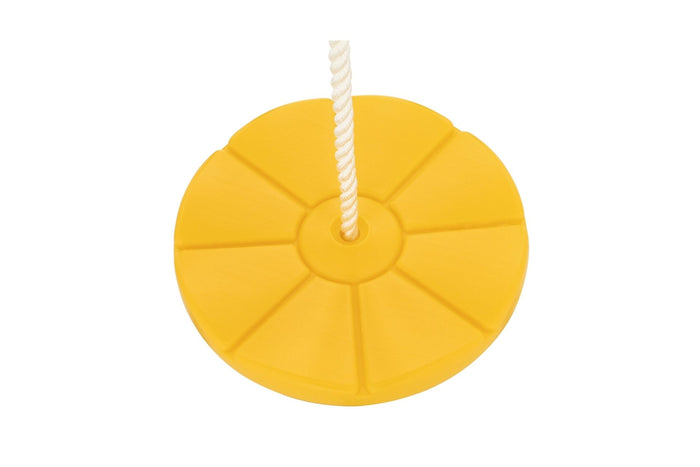Disc Swing - yellow heavy-duty plastic round seat with central rope for swinging and spinning motion