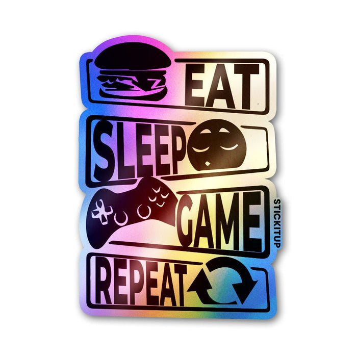 Eat Sleep Game Repeat Holographic Stickers - Holographic stickers | STICK IT UP