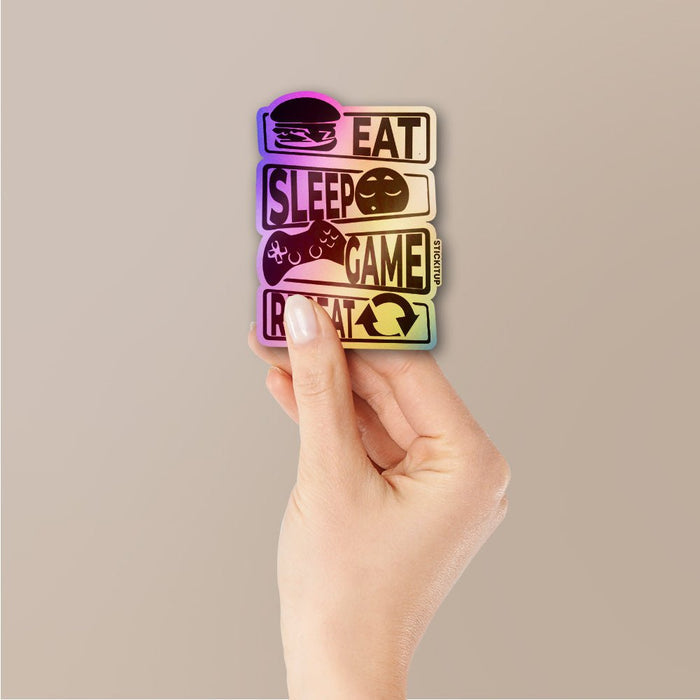 Eat Sleep Game Repeat Holographic Stickers - Holographic stickers | STICK IT UP