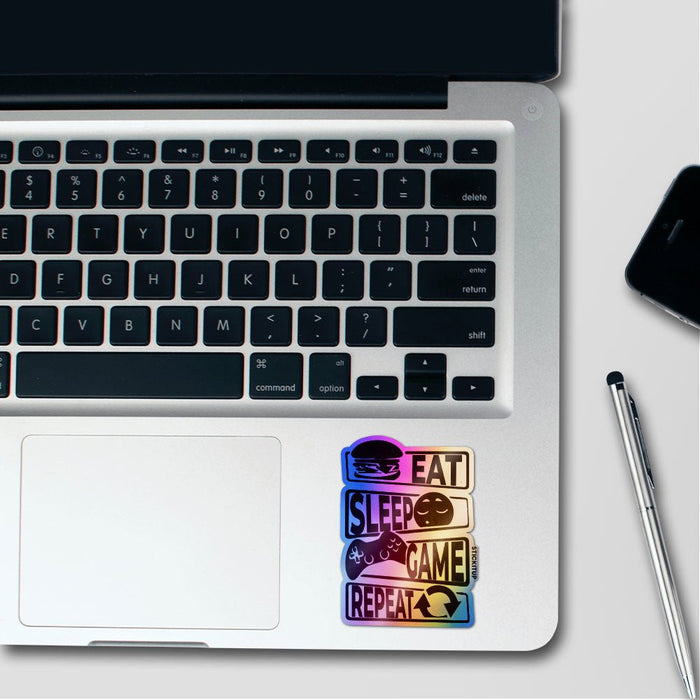 Eat Sleep Game Repeat Holographic Stickers - Holographic stickers | STICK IT UP