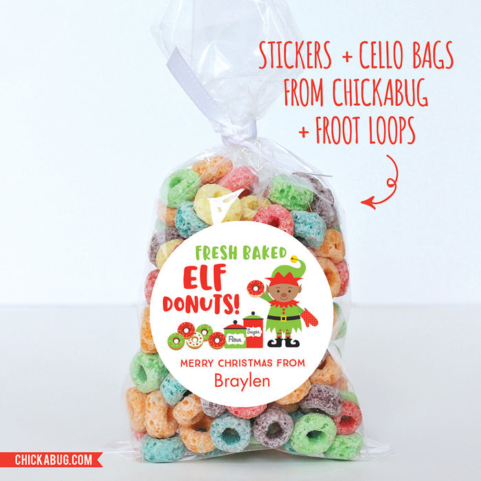 Elf Donuts Christmas Labels - African-American Elf
