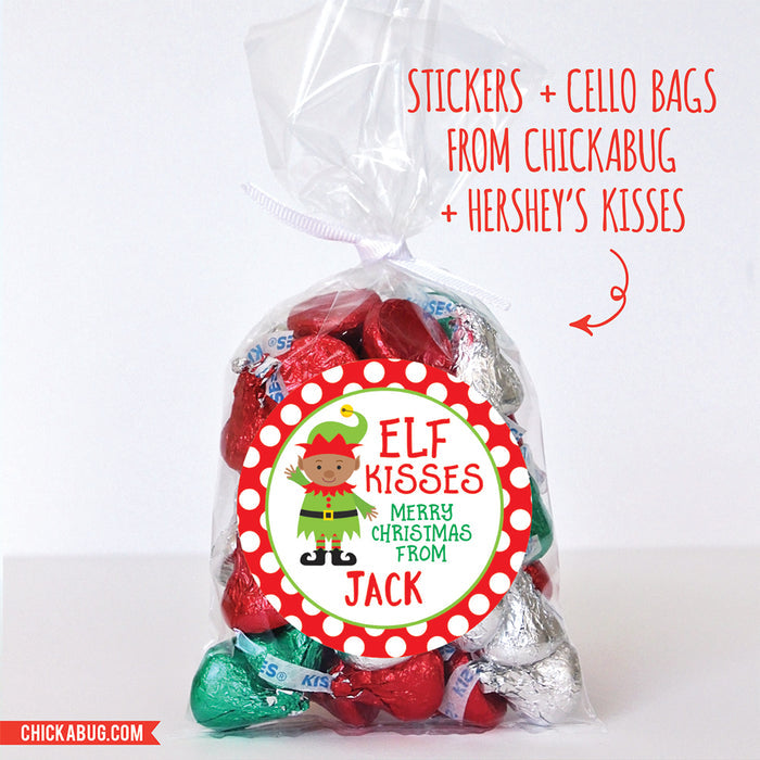 "Elf Kisses" Christmas Stickers with African-American Elf