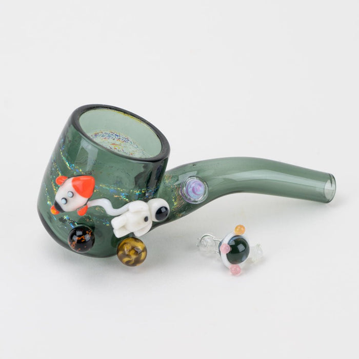 Handcrafted Galactic Proxy glass attachment set with rocket and planet artwork