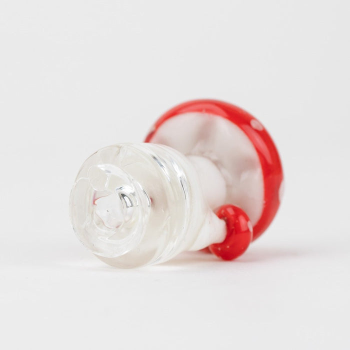 Bottom view of the red mushroom Puffco Pivot glass mouthpiece from Empire Glassworks