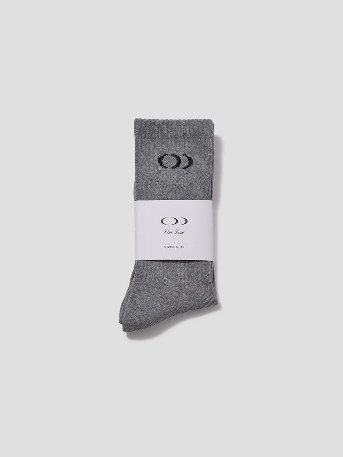 ONE DNA Everyday Athletic Crew Socks Heather Gray folded in paper wrap