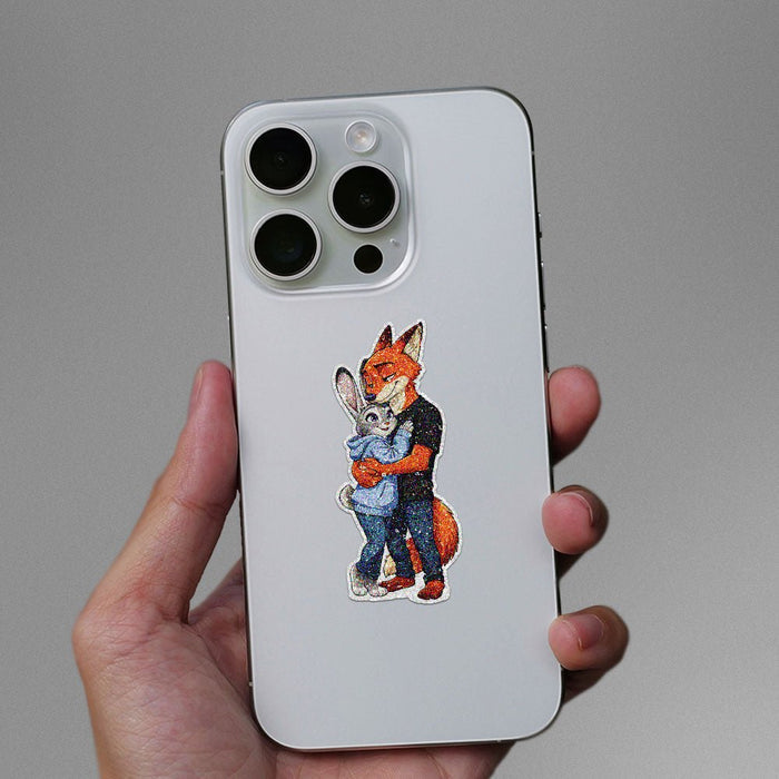 Fox and Bunny Hug Glitter Sticker - Glitter Stickers | STICK IT UP