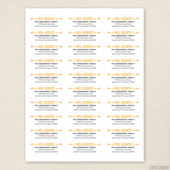 Gold Arrows "New Address" Change of Address Labels