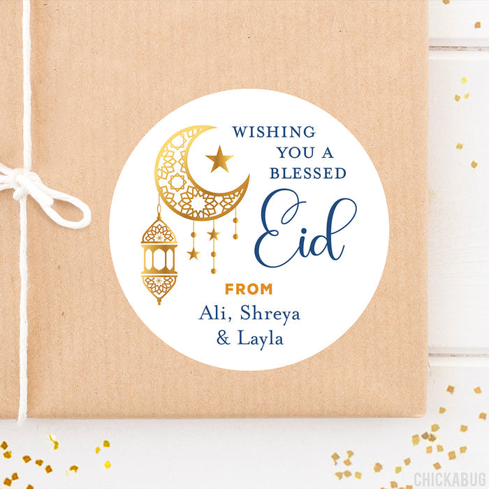 Gold Moon and Lantern Blessed Eid Labels