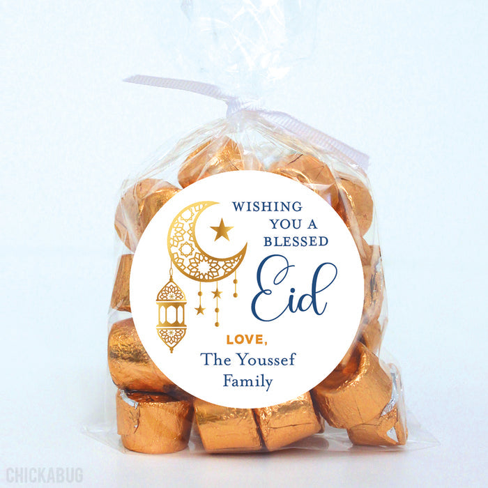 Gold Moon and Lantern Blessed Eid Labels