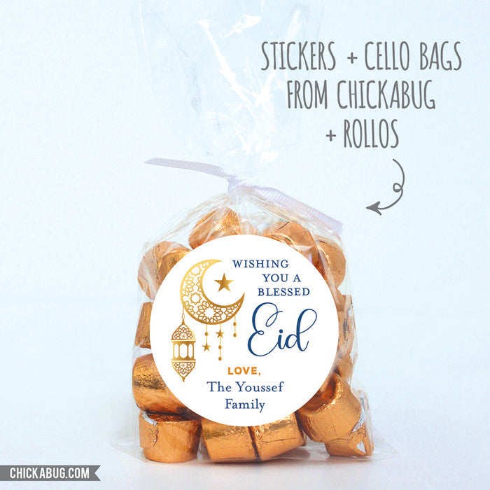 Gold Moon and Lantern Blessed Eid Labels