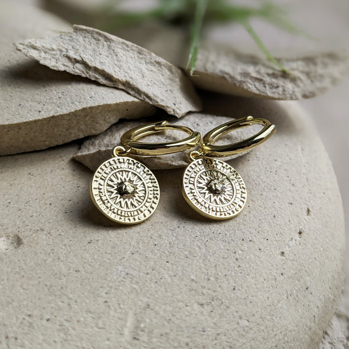 Gold Sundial Hoop Earrings - La Lovely Vintage