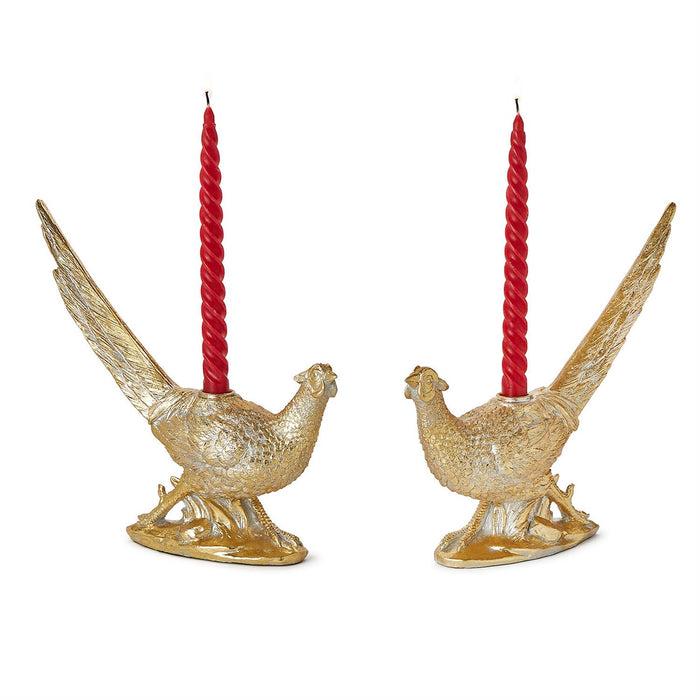 Golden Pheasant Taper Candleholder Set