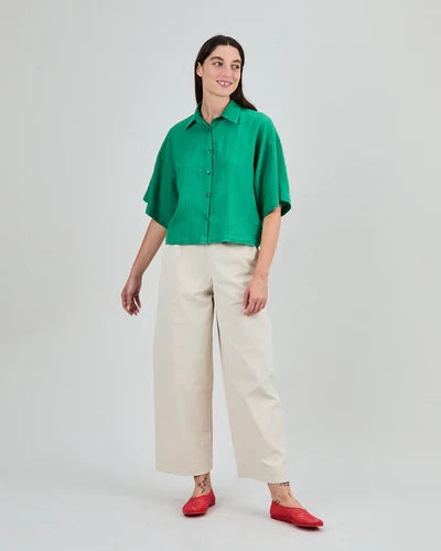 Green Boxy Squared Blouse – Linen & Ecovero Viscose by Brava Fabrics