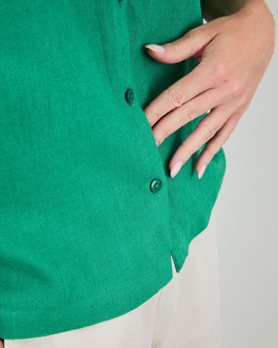 Green Boxy Squared Blouse – Linen & Ecovero Viscose by Brava Fabrics