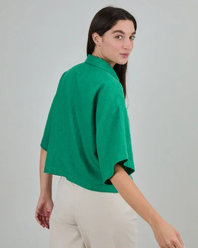 Green Boxy Squared Blouse – Linen & Ecovero Viscose by Brava Fabrics