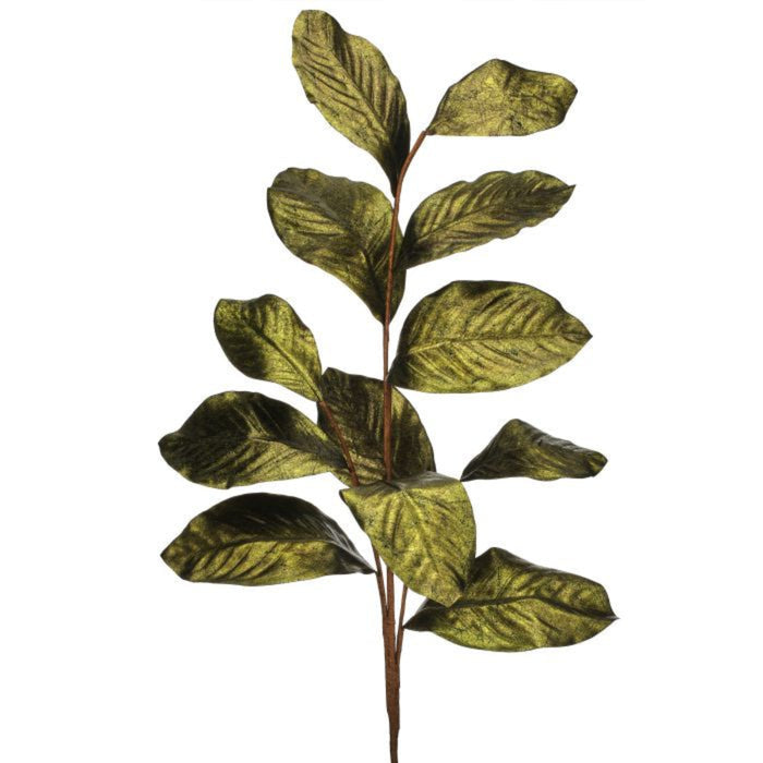 Green Gilded Magnolia Leaf Spray