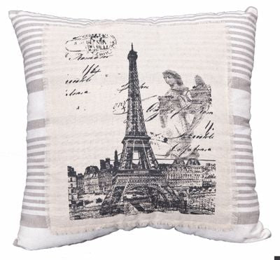 Grey Striped Eiffel Tower Paris Pillow