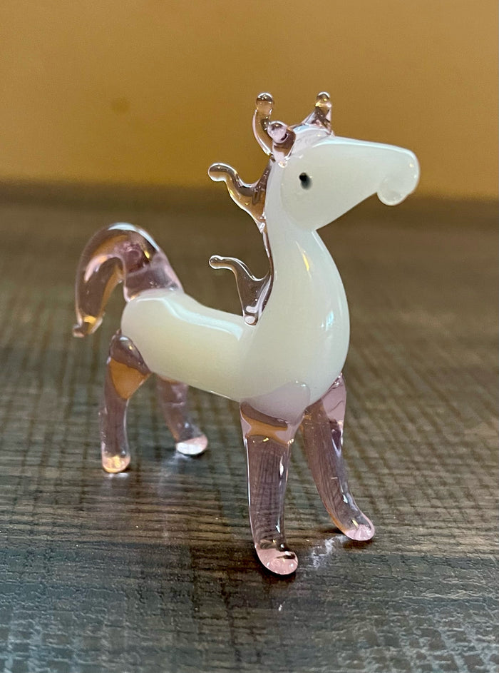Hand Blown Glass Horse Pink/White