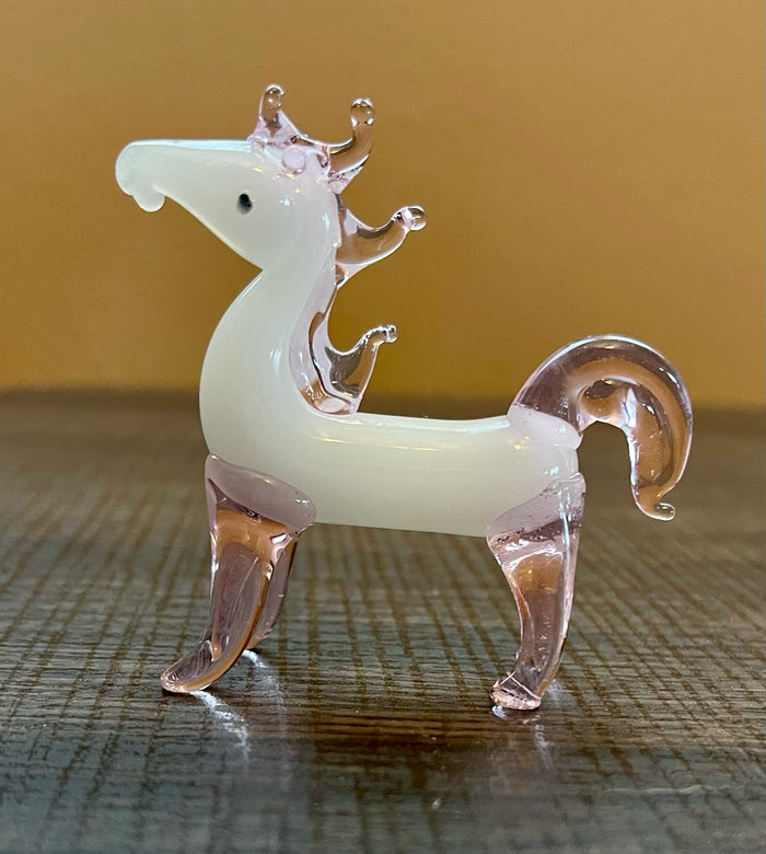 Hand Blown Glass Horse Pink/White