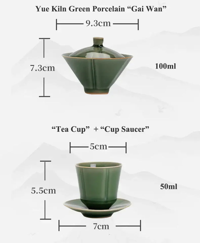 Handmade Yue Kiln Green Porcelain 100ml "Gai Wan",  50ml "Tea Cup" Gaiwan teacup tea wares teasers gongfu tea