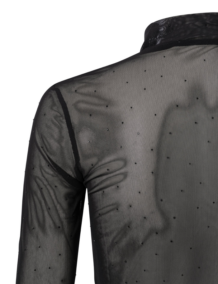 High Neck Mesh Top With Rhinestones (Yaya)