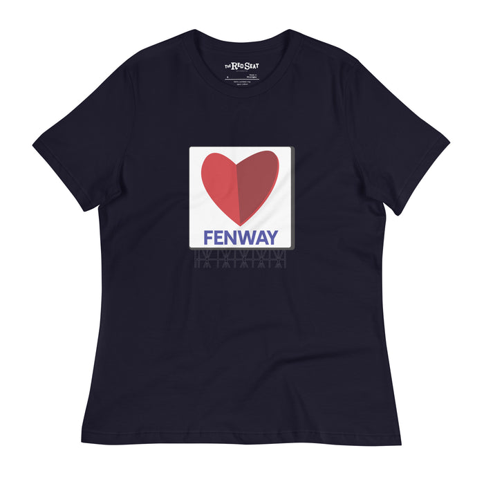 navy blue women's t-shirt with the boston fenway citgo sign in the shape of a heart