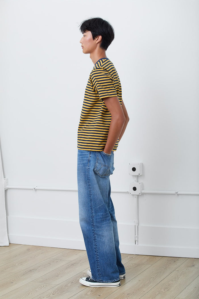 Jacob Men's T-Shirt in Navy & Yellow Stripe