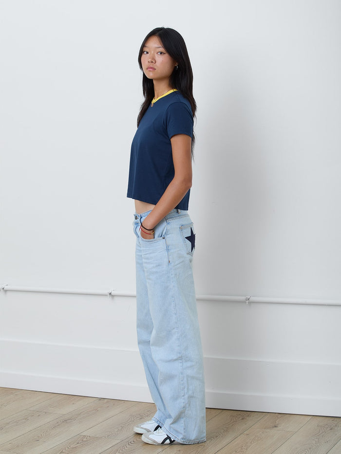 Jane Women's Ringer T-Shirt in Navy & Yellow