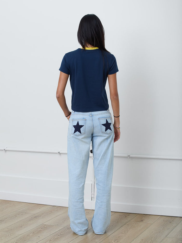 Jane Women's Ringer T-Shirt in Navy & Yellow