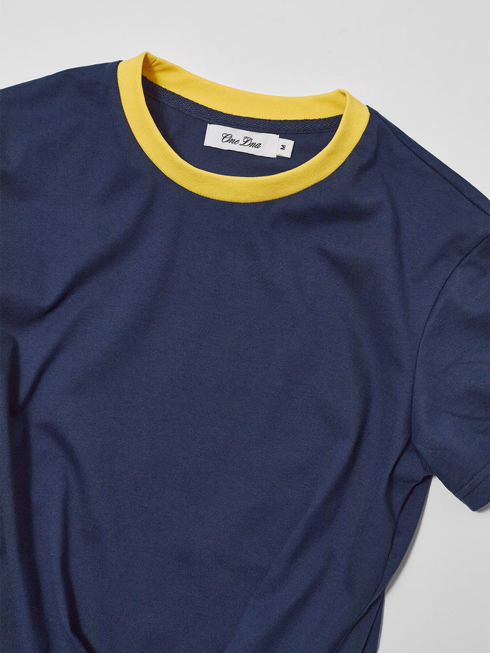 Women's Ringer T-Shirt Navy & Yellow ONE DNA