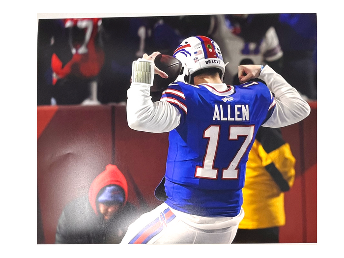 Josh Allen Unsigned Flexing From Back in Blue Photo