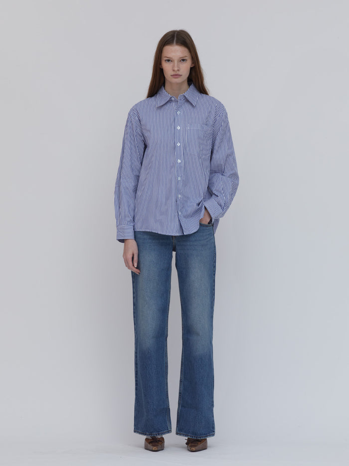 blue and white candy striped poplin shirt