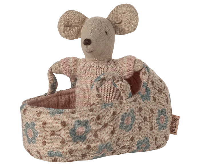 Maileg Baby Mouse in Carry Cot