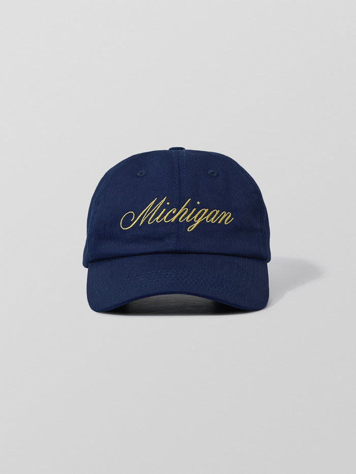 Michigan Script Dad Hat in Navy & Yellow ONE DNA