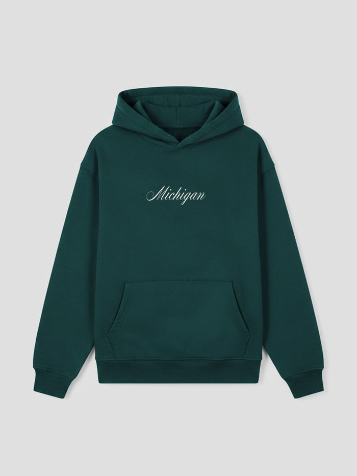 Green Hoodie Michigan Script Heavyweight Cotton-Blend Sweatshirt One Dna Brand