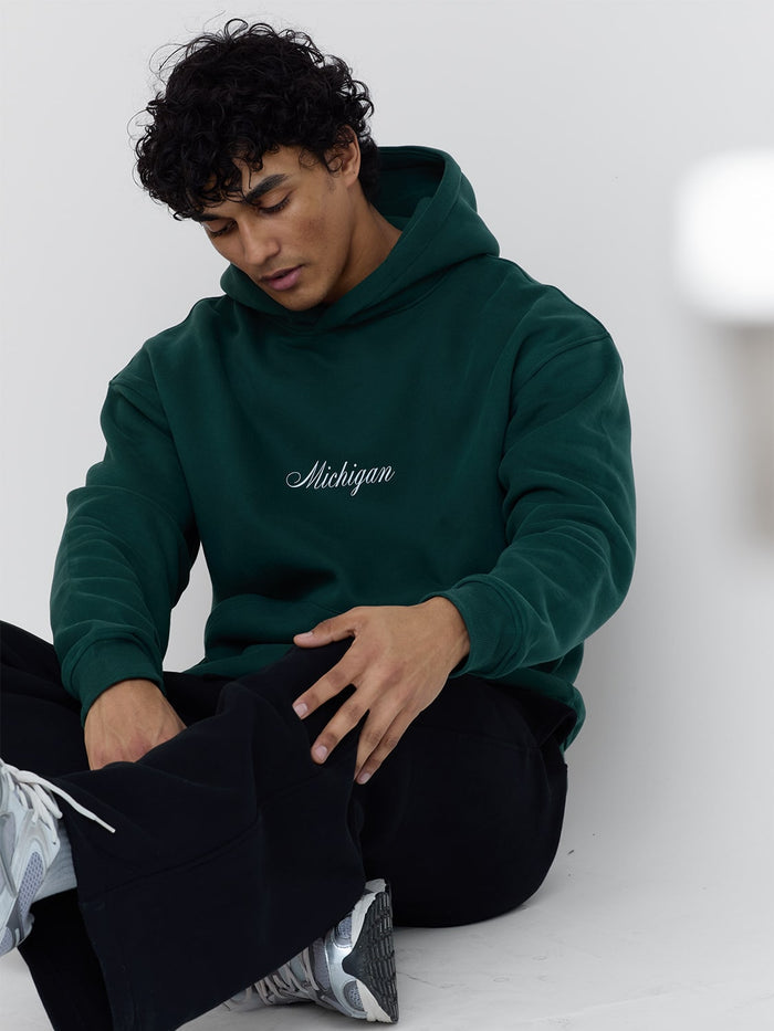 Michigan Script Hoodie in Green