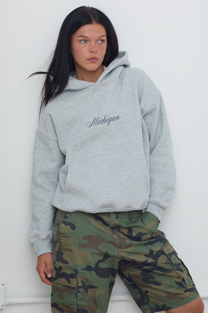Michigan Script Hoodie in Heather Gray - Pre-Order All Sizes