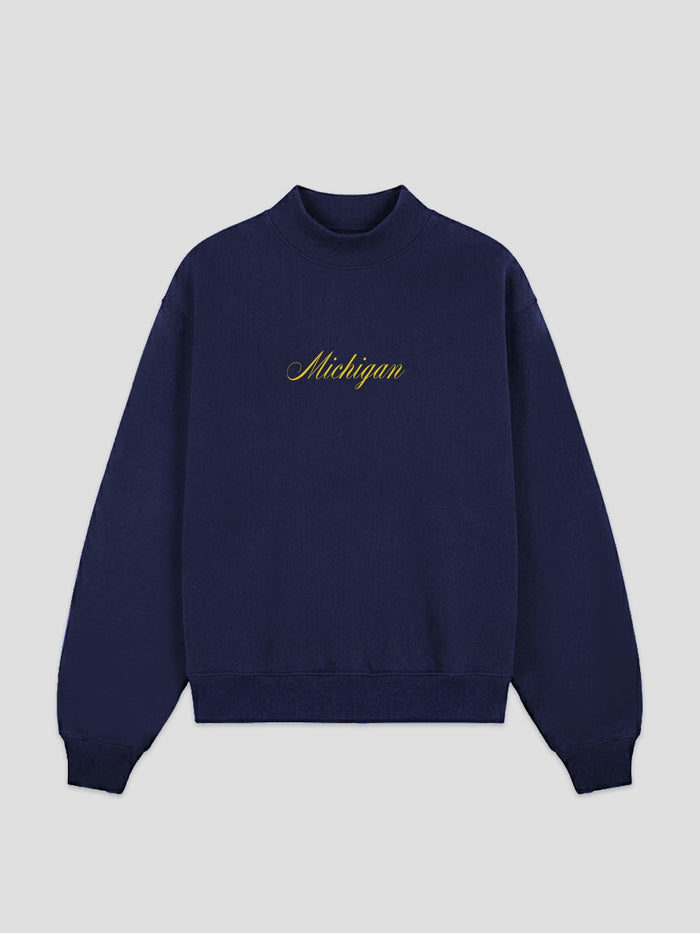 Navy Mockneck Sweatshirt Michigan Script One Dna Brand