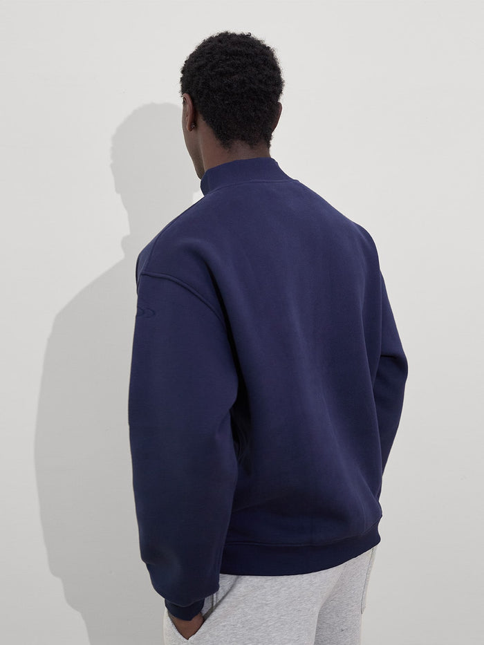 Michigan Script Mock Neck Sweatshirt in Navy