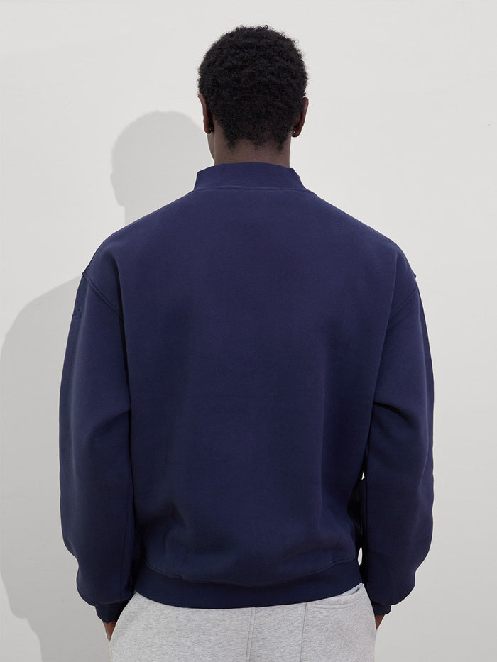 Michigan Script Mock Neck Sweatshirt in Navy