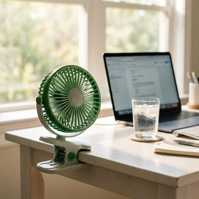 Mini ventilador de prensa recargable con luz – Aire fresco en el escritorio, el coche del bebé o la cama