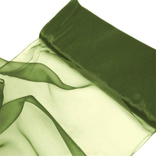Green sheer fabric with a smooth texture, draped elegantly.