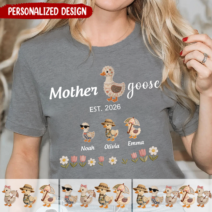 Personalized Mama Goose Family Shirt With Kids Names