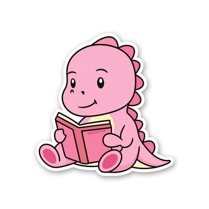 Pink Dino Reading Sticker - Stickers | STICK IT UP